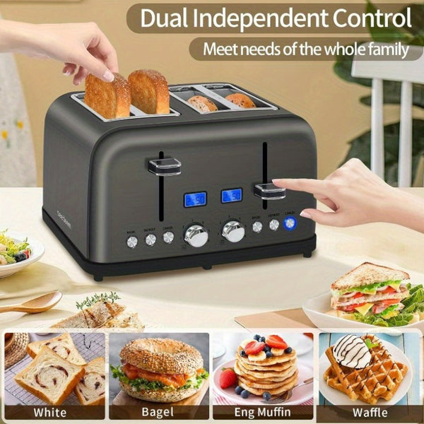 Stainless Steel Digital Toaster with LCD Display and Shade Settings
