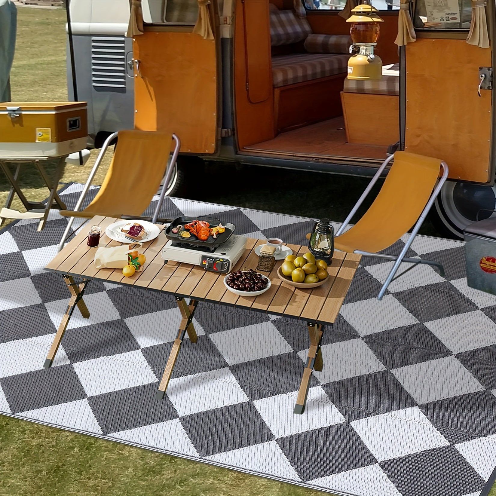 Outdoor Non Slip Area Rug for Camping and Patio Use