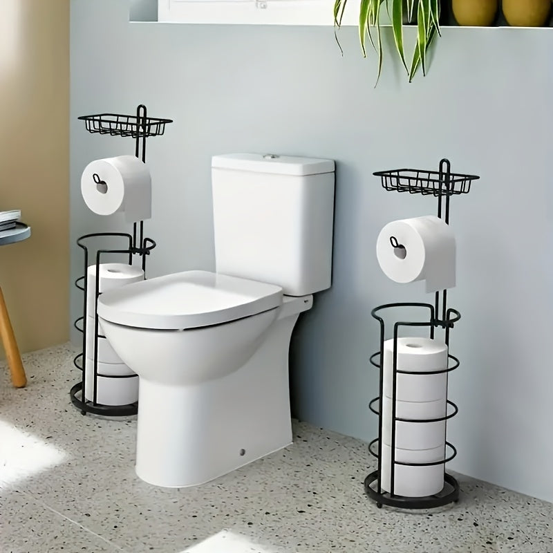 Sleek Black Metal Toilet Paper Holder and Phone Shelf