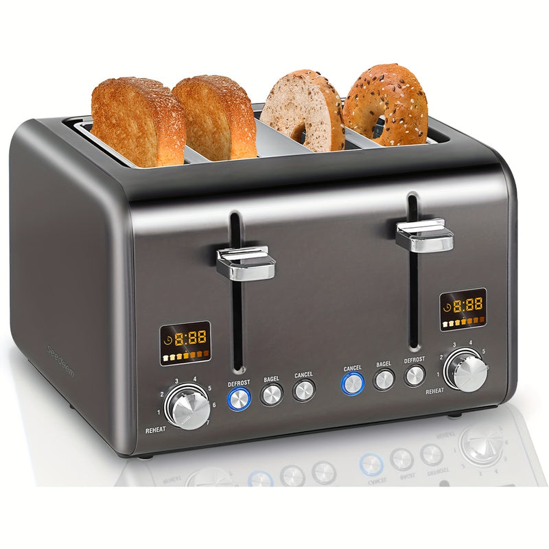 Stainless Steel Digital Toaster with LCD Display and Shade Settings