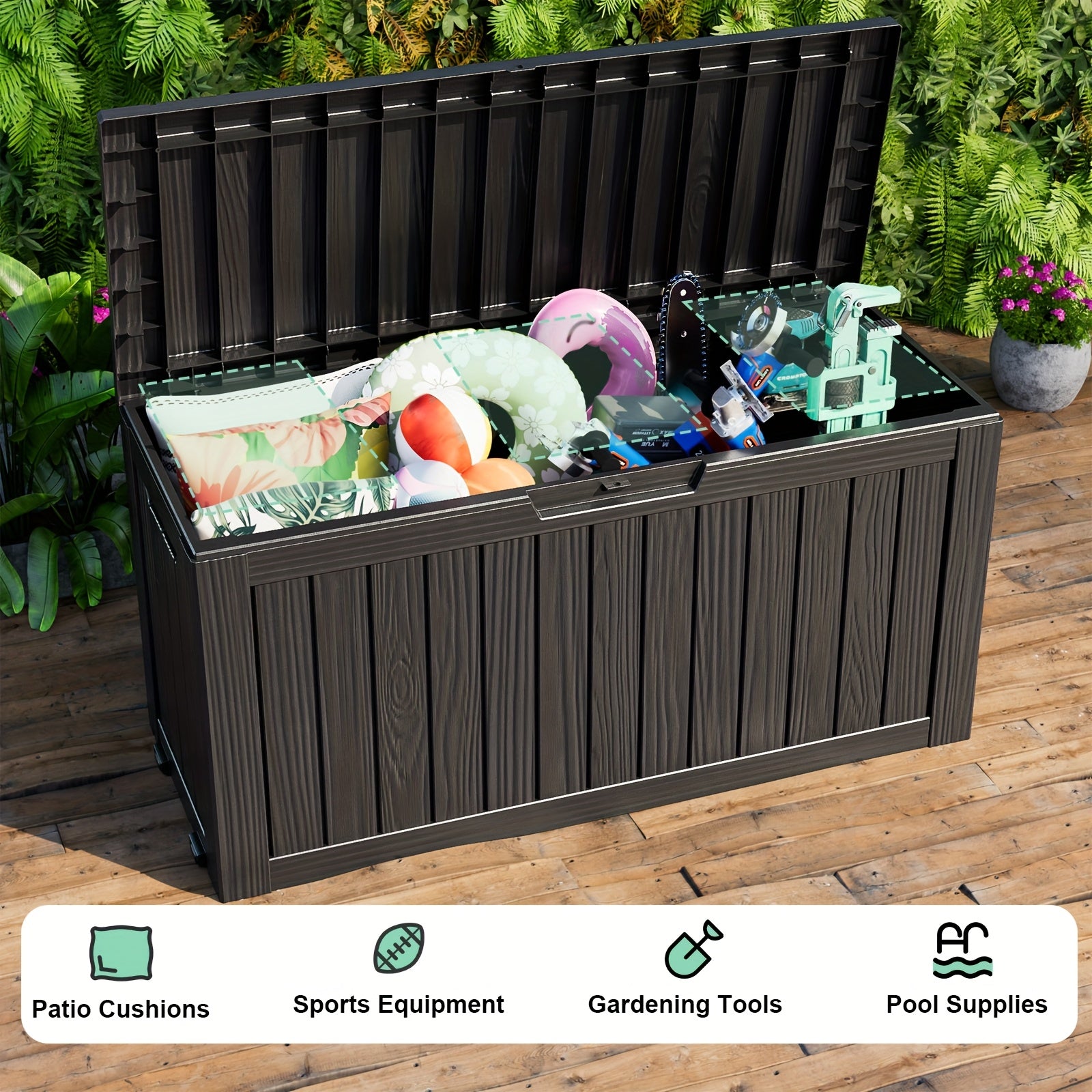 Weatherproof Outdoor Storage Box with Lockable Lid and Versatility