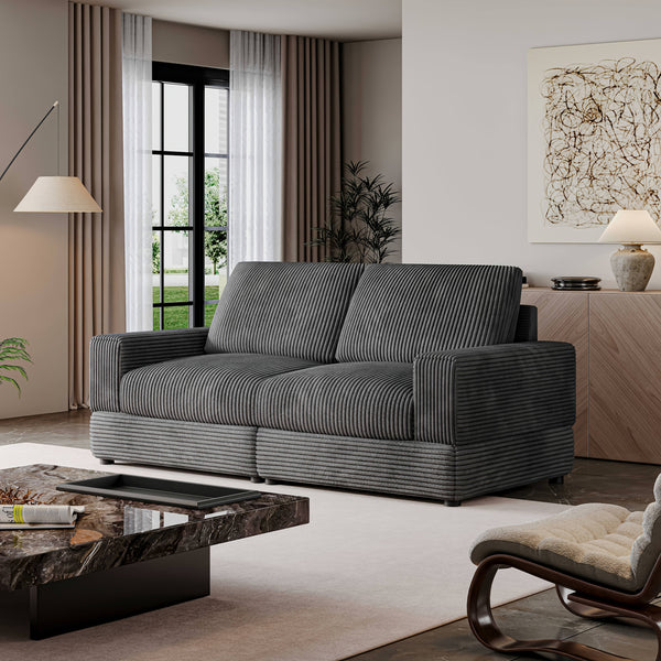 Modern Black Corduroy Sectional Sofa Bed for Small Spaces