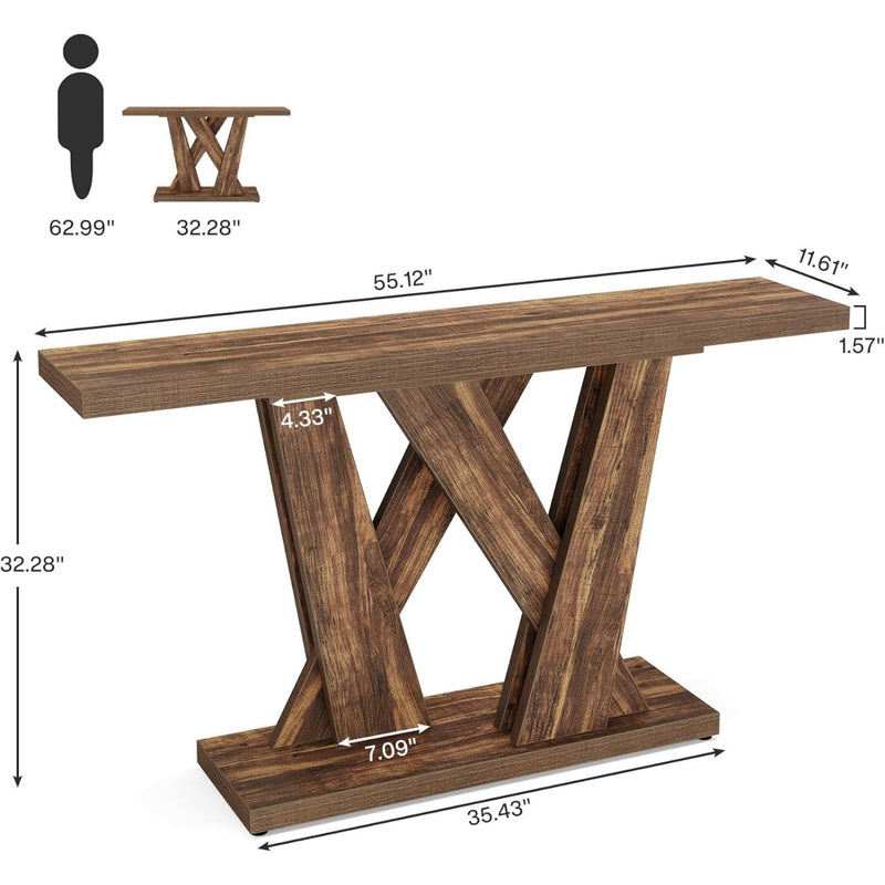 Farmhouse Geometric Base Console Table for Entryway and Living Room