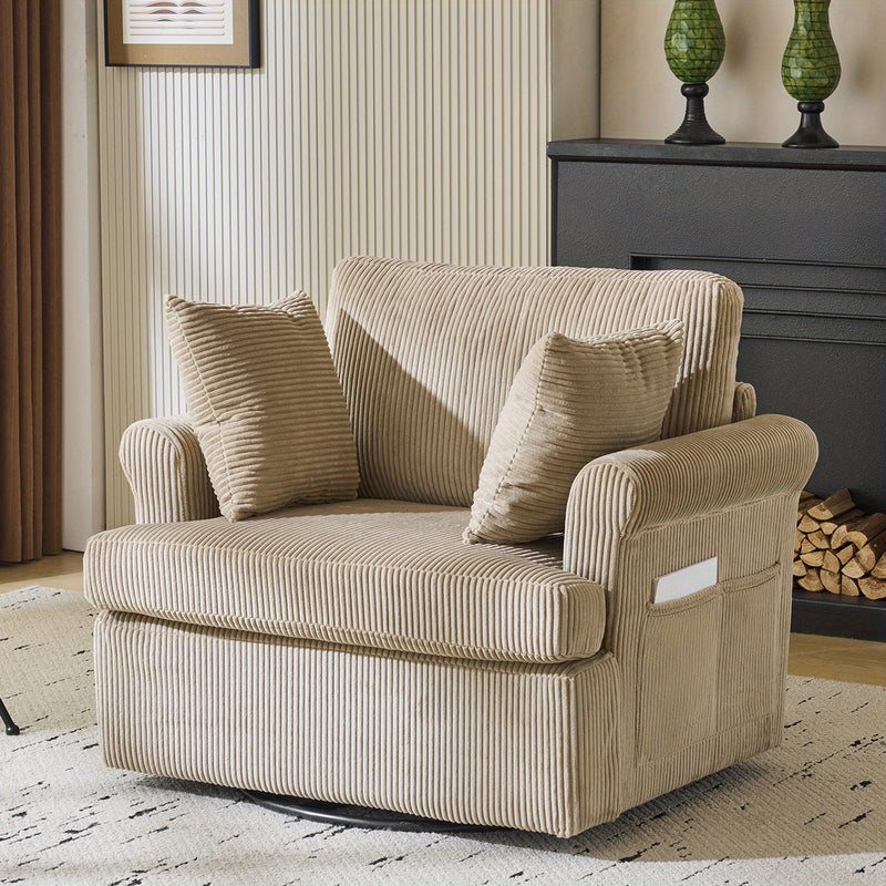 Modern Corduroy Oversized Armchair with Pillows and Side Pocket