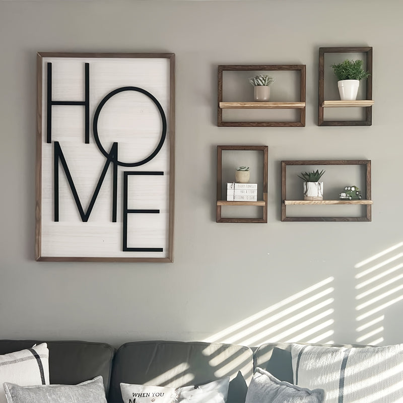 Multi-Functional Black Wood Wall Shelf Set for Home Decor