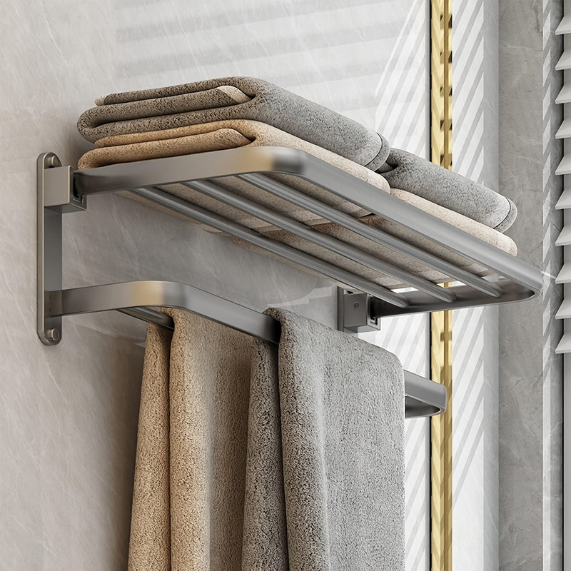 Wall Mounted No Drill Towel Rack with Shelf for Bathrooms