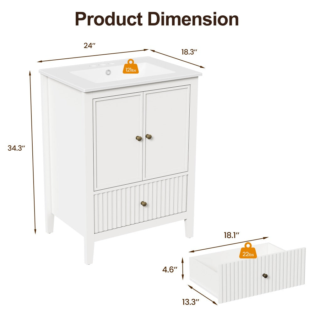 Modern Bathroom Vanity Sink Cabinet with Fluted Drawers