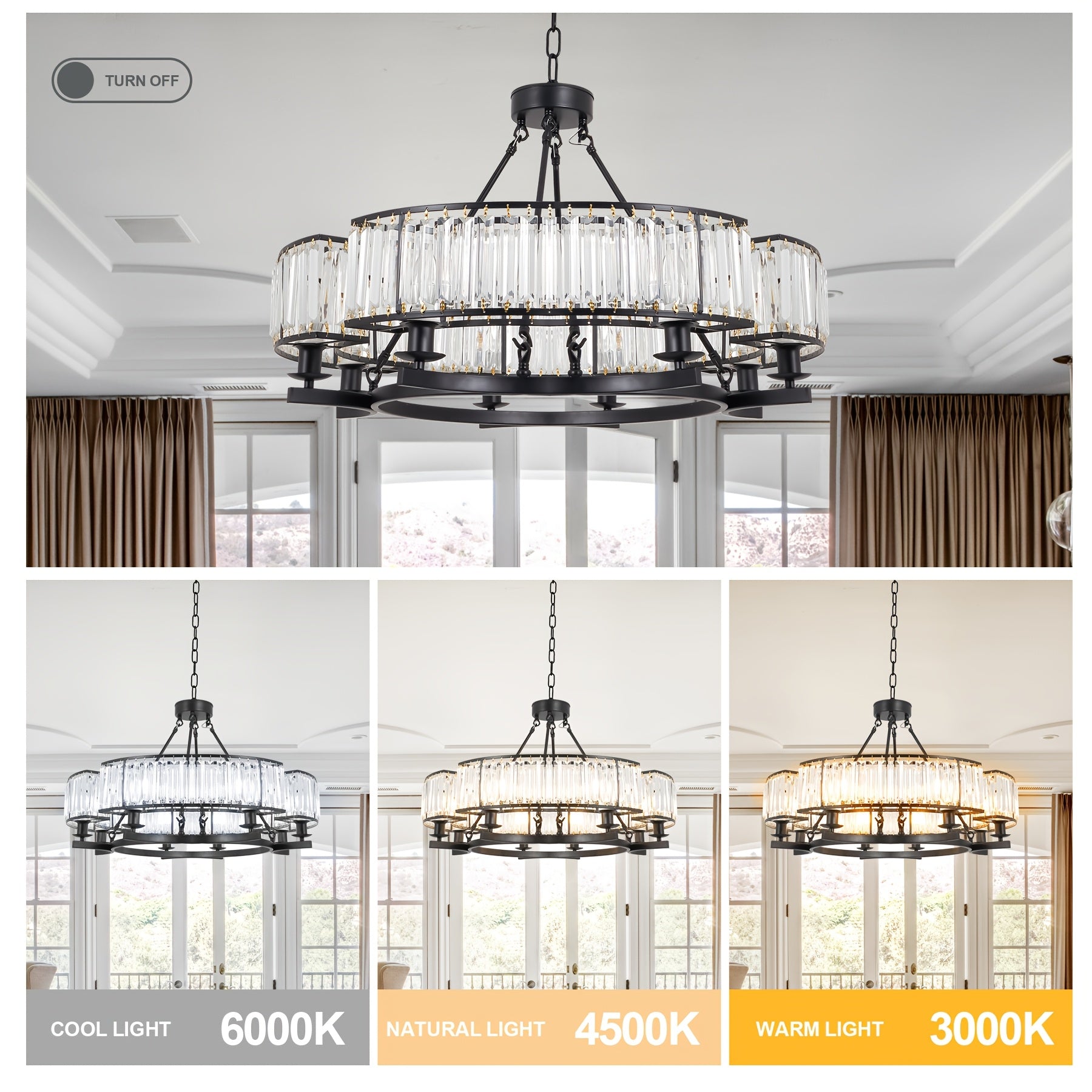 French Traditional 8 Light Round Chandelier With Crystals