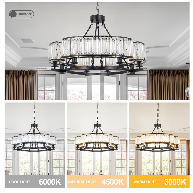 French Traditional 8 Light Round Chandelier With Crystals