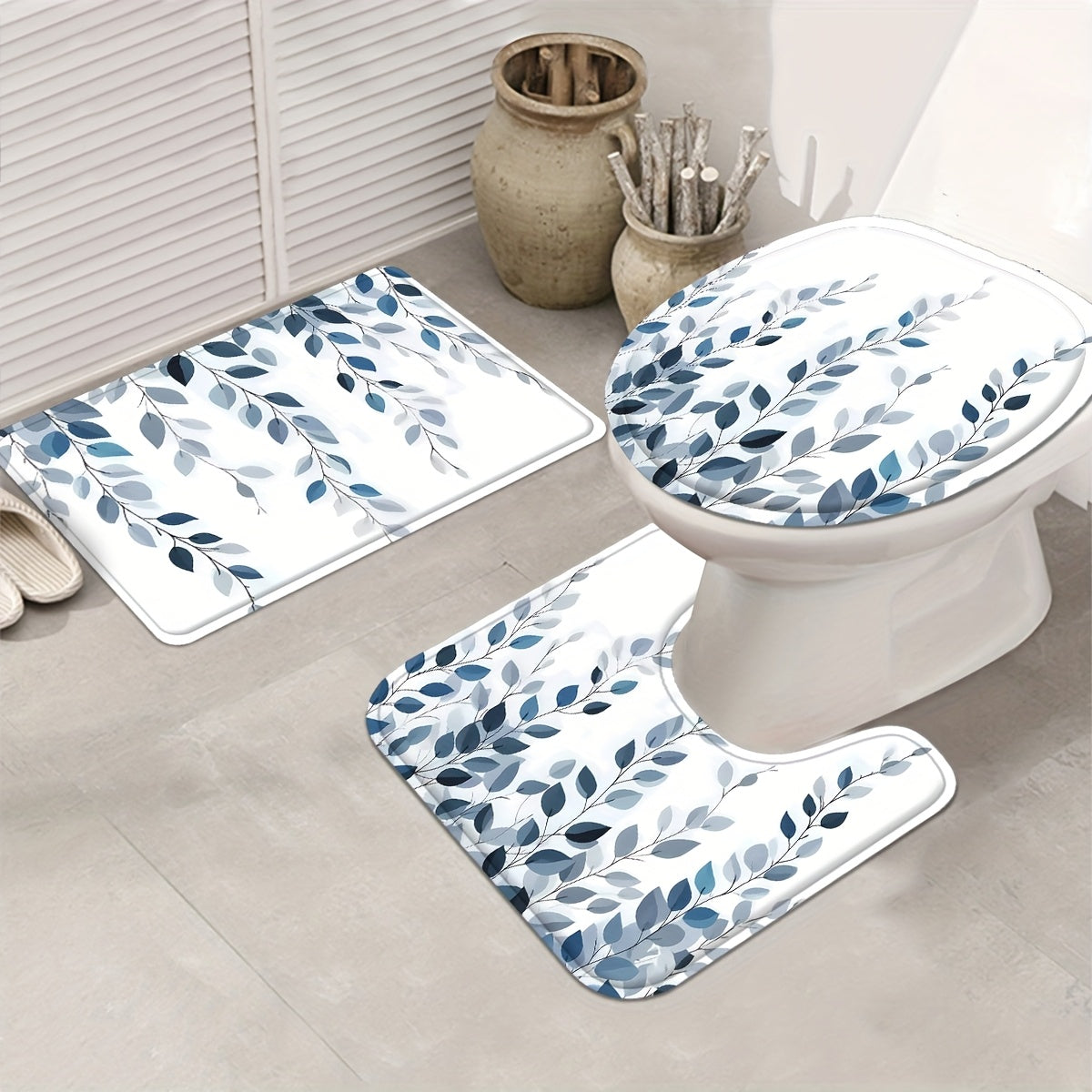 Blue Eucalyptus Shower Curtain Set with Botanical Decor Accessories