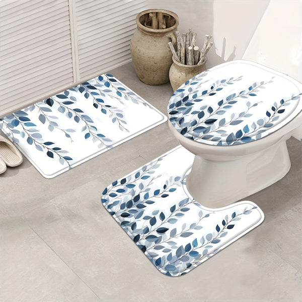 Blue Eucalyptus Shower Curtain Set with Botanical Decor Accessories