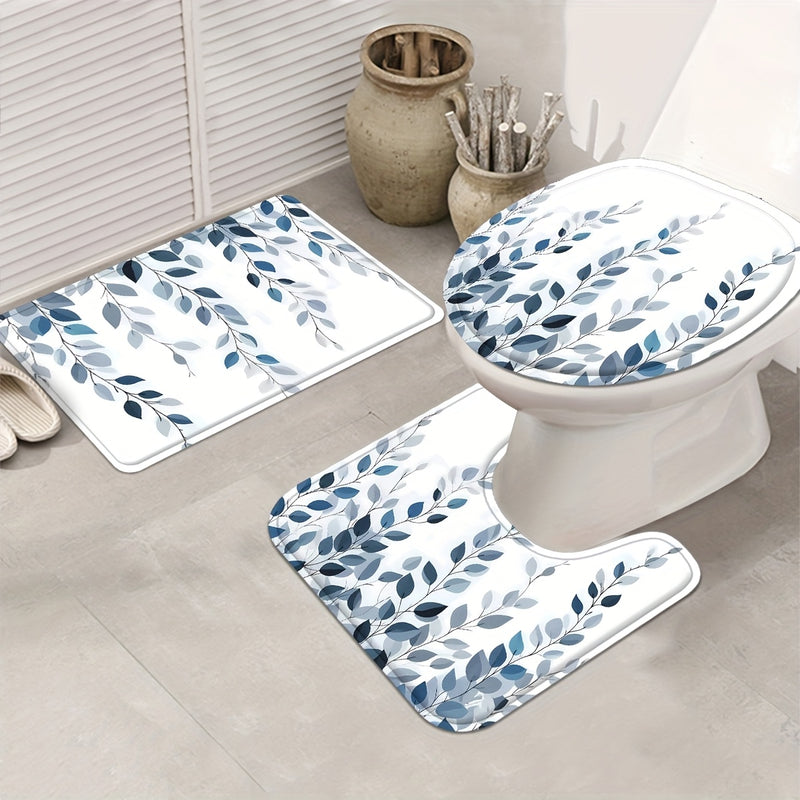 Blue Eucalyptus Shower Curtain Set with Botanical Decor Accessories