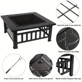 3-in-1 Square Fire Pit Table with BBQ Grill and Cover