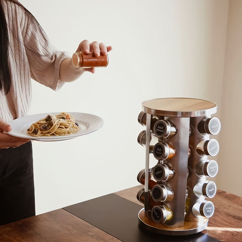 360 Degree Rotating Stainless Steel Spice Rack with Jars