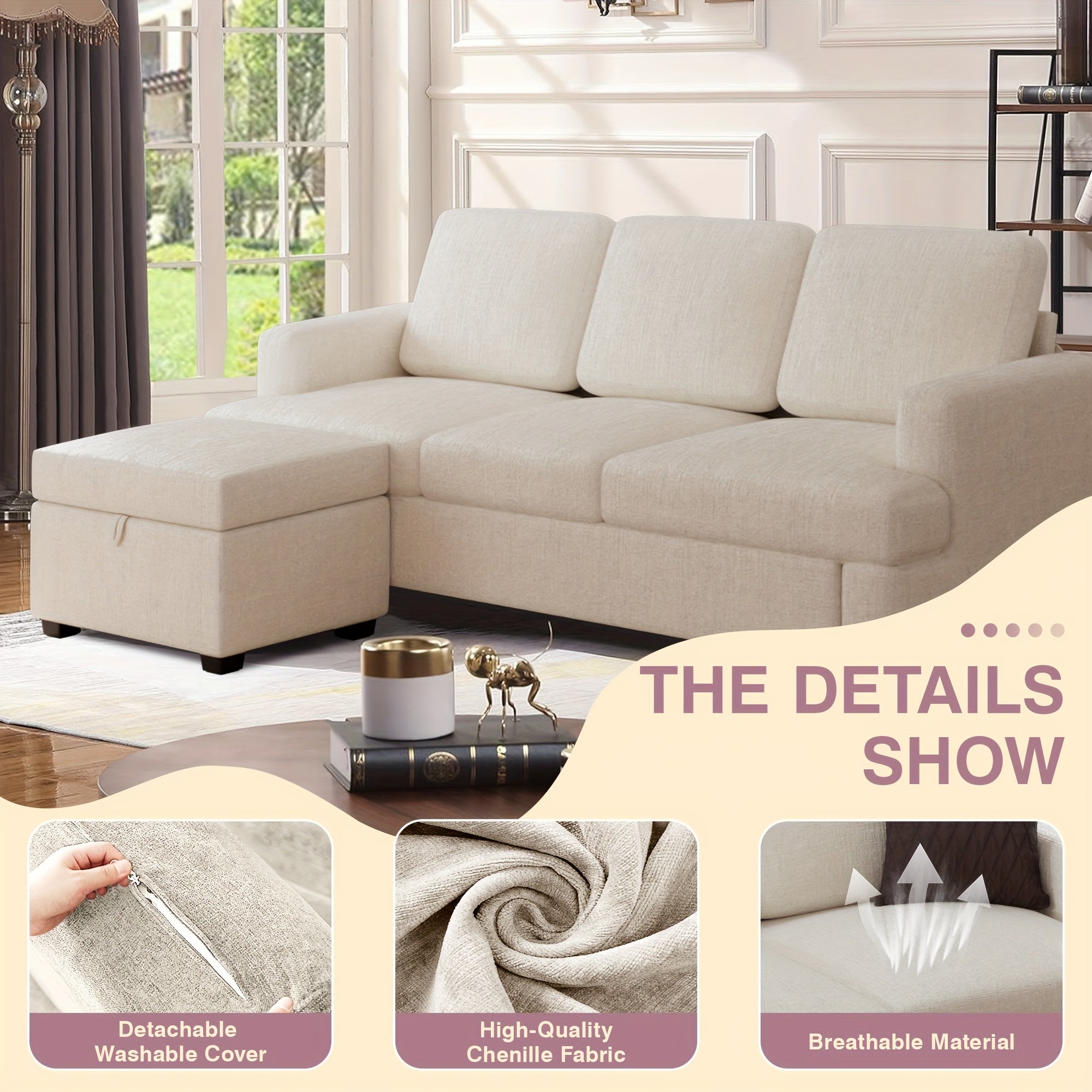 Actflame Modern Modular Sectional Cloud Couch With Ottoman