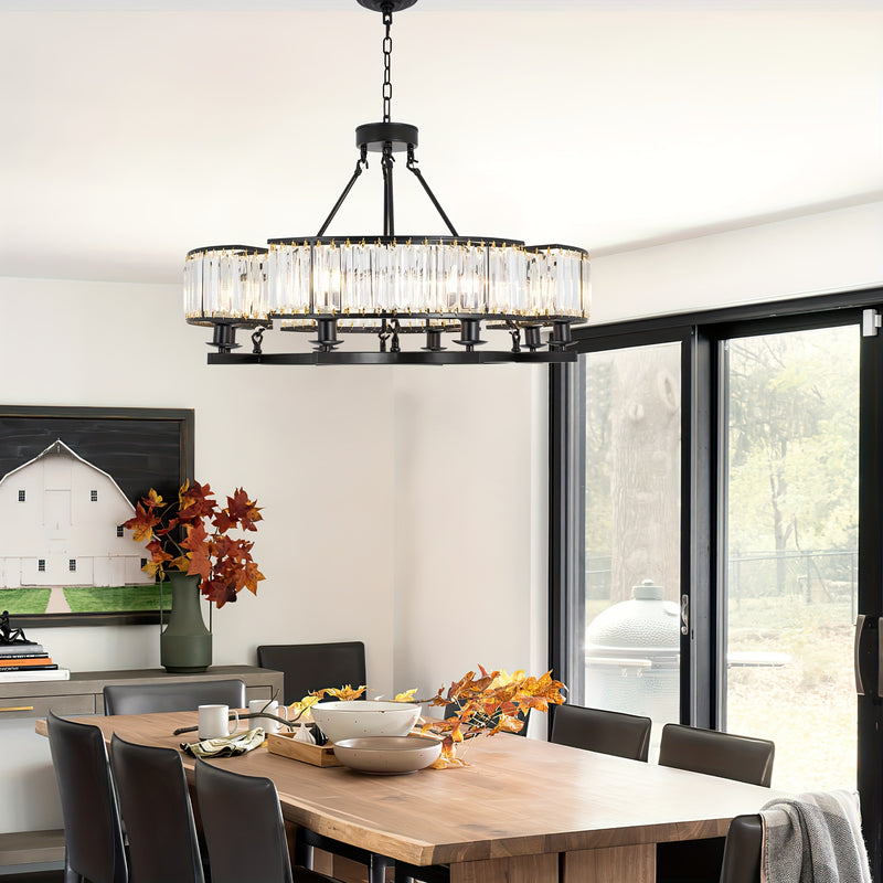 French Traditional 8 Light Round Chandelier With Crystals