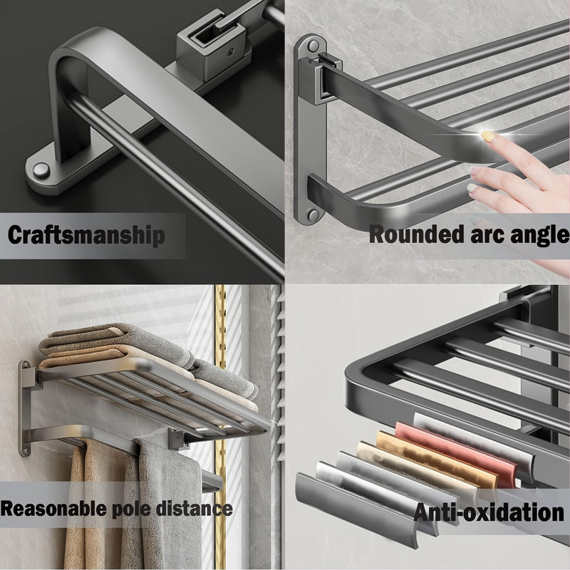 Wall Mounted No Drill Towel Rack with Shelf for Bathrooms