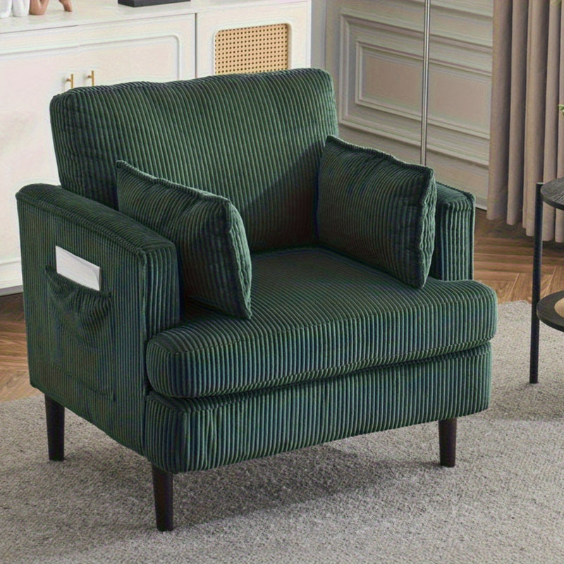 Modern Corduroy Oversized Armchair with Pillows and Side Pocket