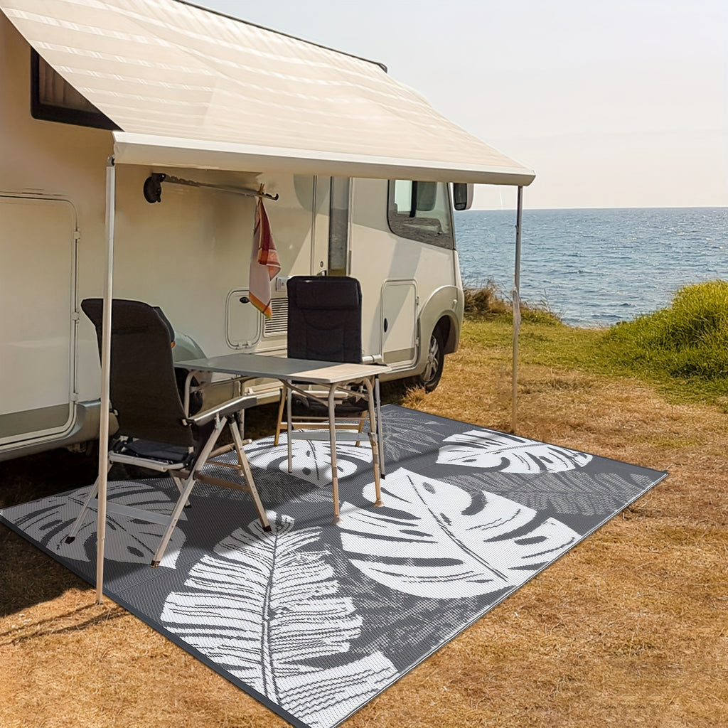 Washable Outdoor Waterproof Floral Print Area Rug for Camping