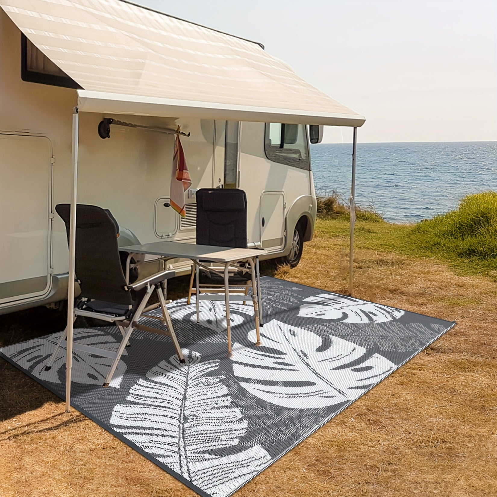 Washable Outdoor Waterproof Floral Print Area Rug for Camping