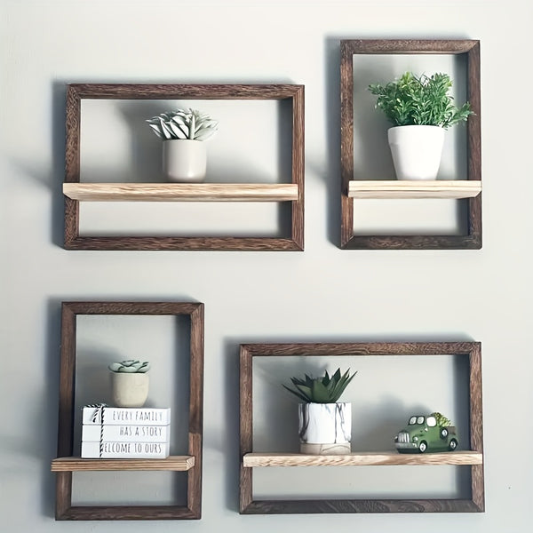 Multi-Functional Black Wood Wall Shelf Set for Home Decor
