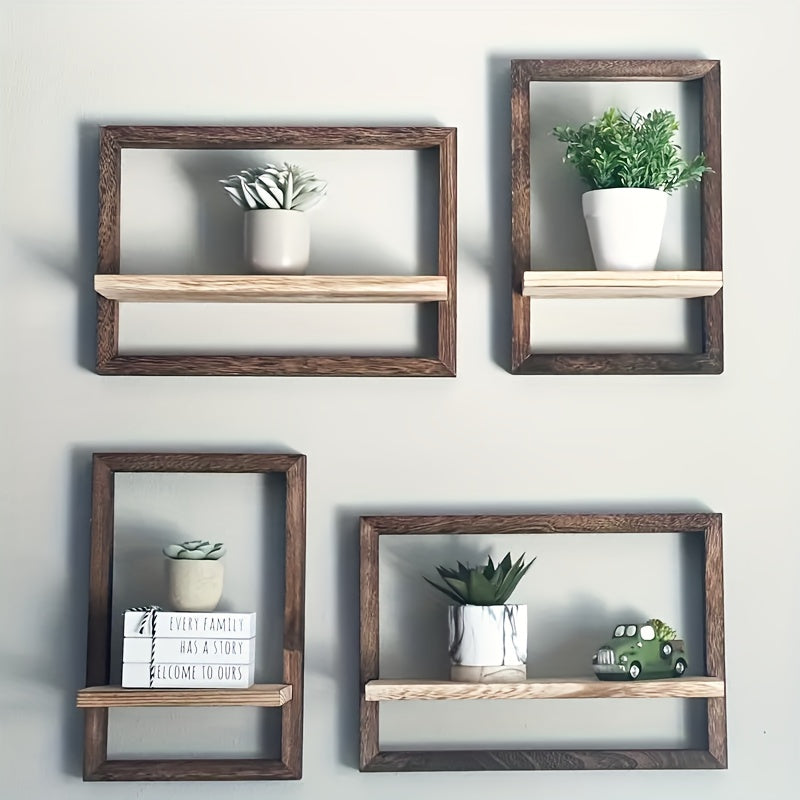 Multi-Functional Black Wood Wall Shelf Set for Home Decor