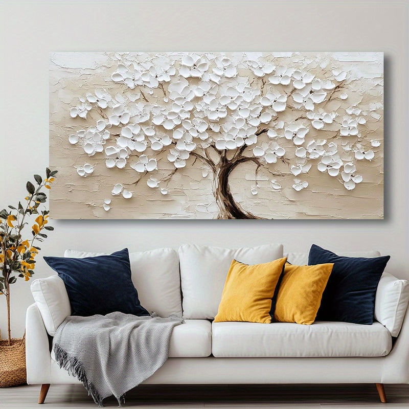 Modern Abstract White Blossom Tree Canvas Wall Art