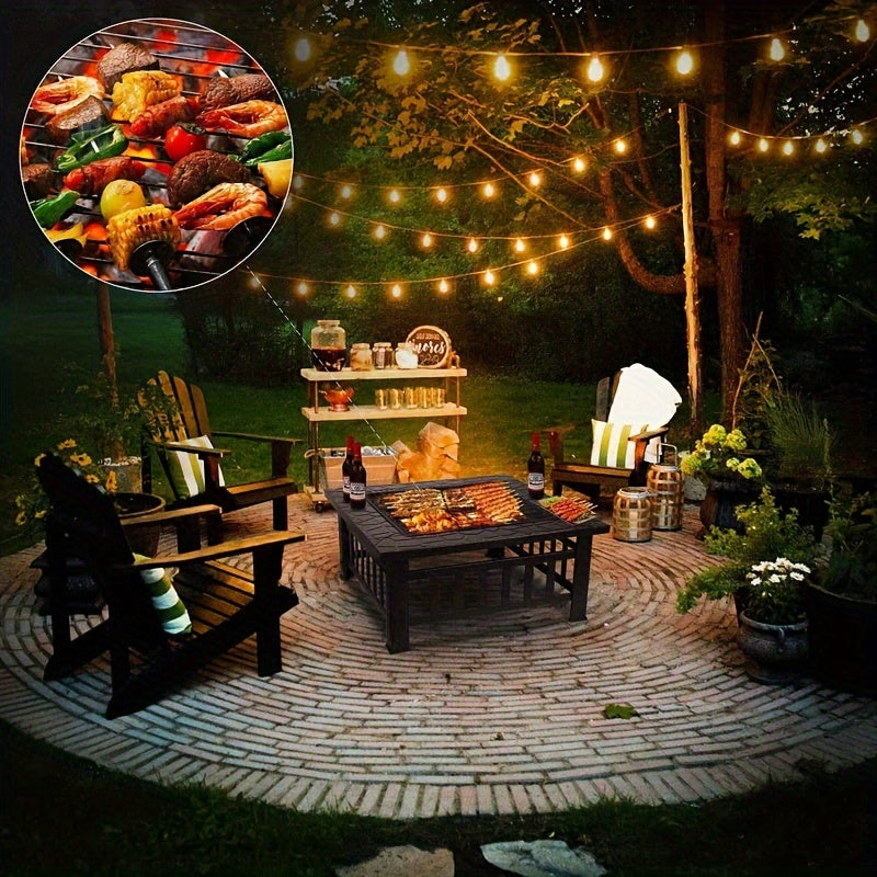 3-in-1 Square Fire Pit Table with BBQ Grill and Cover