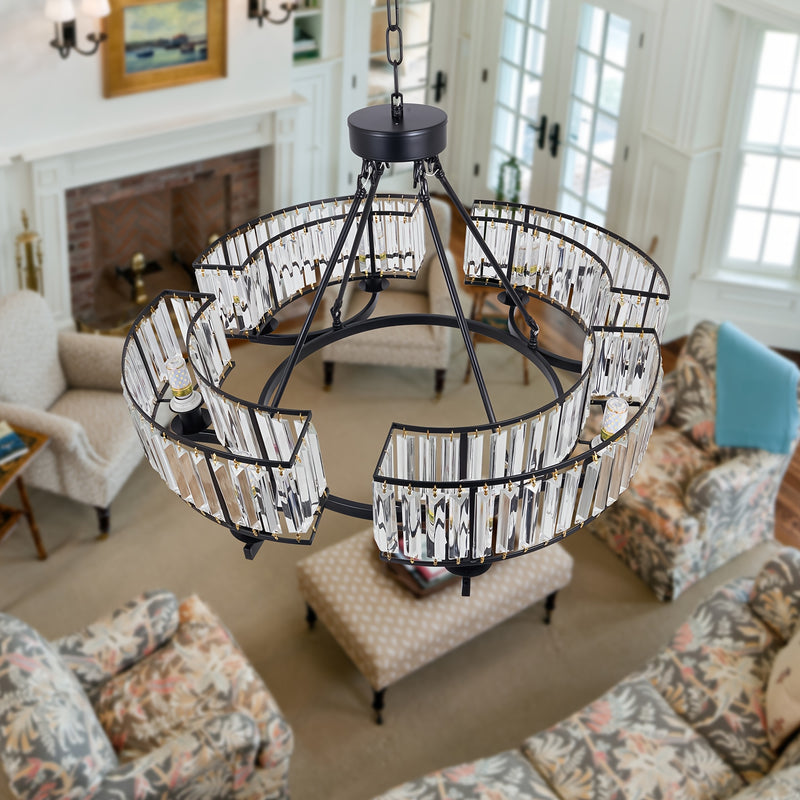 French Traditional 8 Light Round Chandelier With Crystals