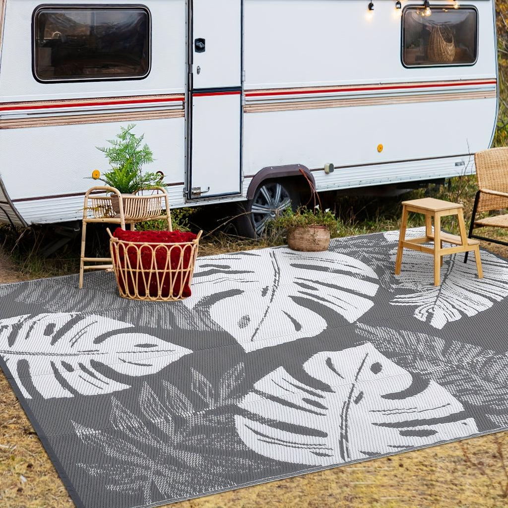 Washable Outdoor Waterproof Floral Print Area Rug for Camping