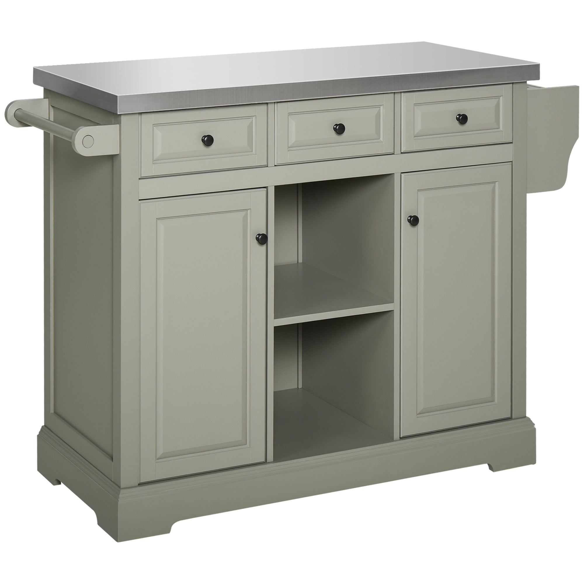 Rolling Kitchen Island Cart with Storage and Stainless Steel Top