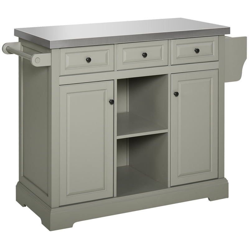 Rolling Kitchen Island Cart with Storage and Stainless Steel Top