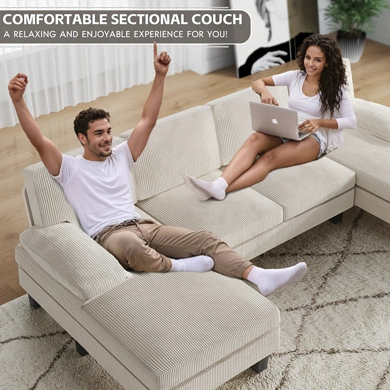 U-Shape Upholstered Sectional Sofa with Sleepable Armrests