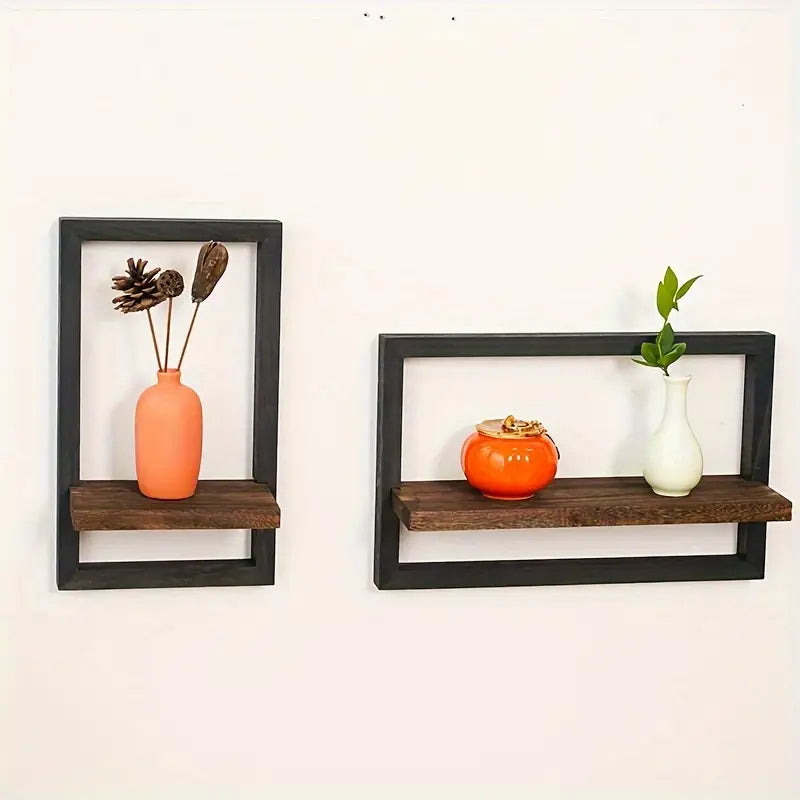 Multi-Functional Black Wood Wall Shelf Set for Home Decor