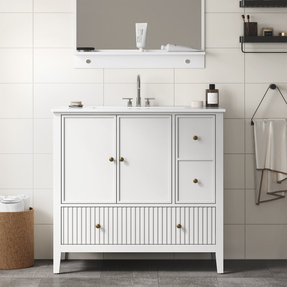 Modern Bathroom Vanity Sink Cabinet with Fluted Drawers