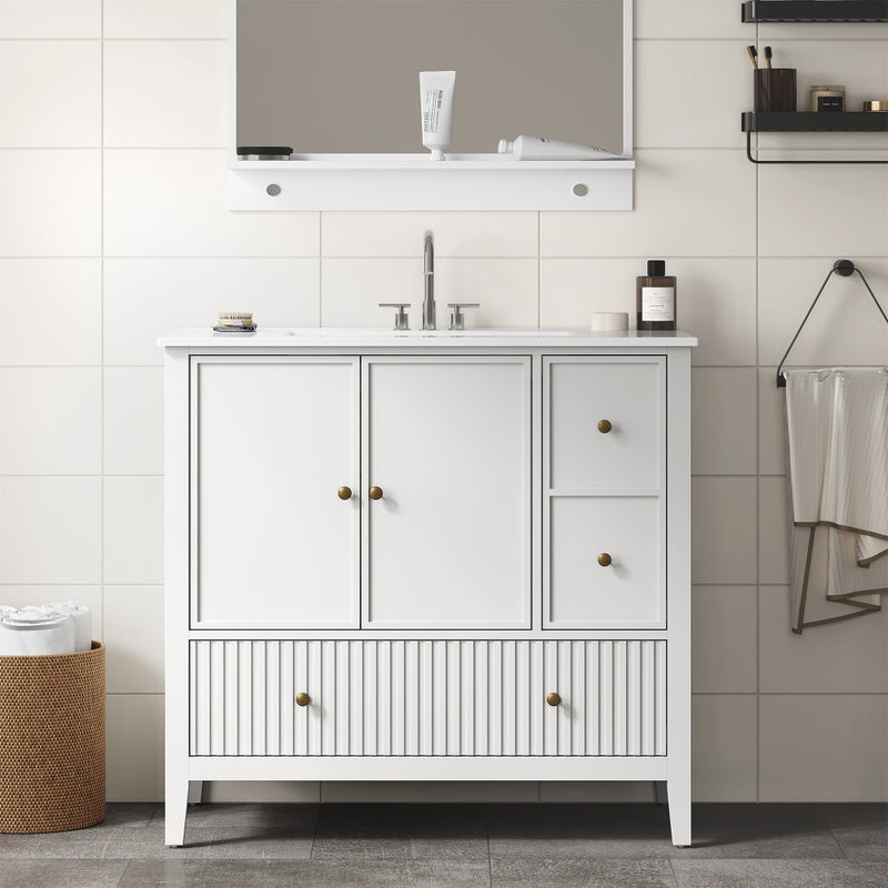 Modern Bathroom Vanity Sink Cabinet with Fluted Drawers