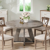 Farmhouse Style Bamboo Wood Round Dining Table for Four