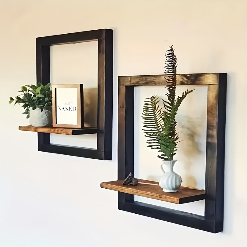 Multi-Functional Black Wood Wall Shelf Set for Home Decor