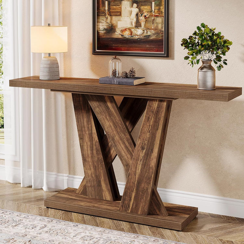 Farmhouse Geometric Base Console Table for Entryway and Living Room