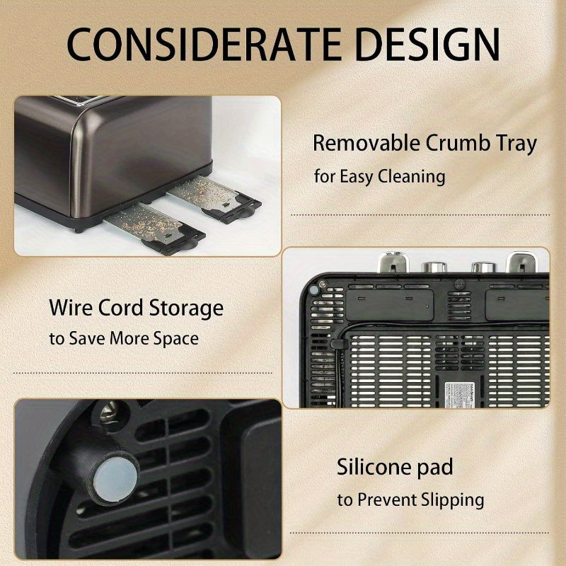 Stainless Steel Digital Toaster with LCD Display and Shade Settings