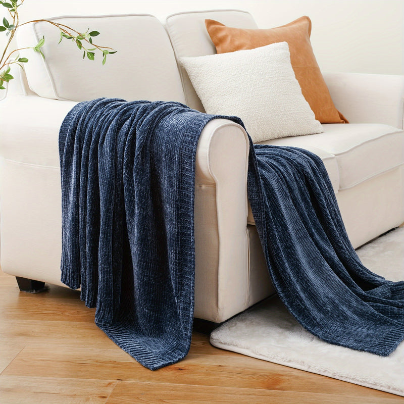 Boho Chenille Knit Throw Blanket for Cozy Home Decor
