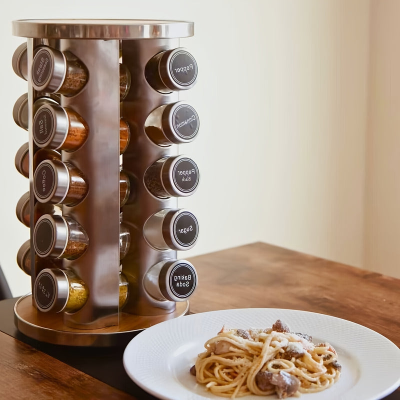 360 Degree Rotating Stainless Steel Spice Rack with Jars
