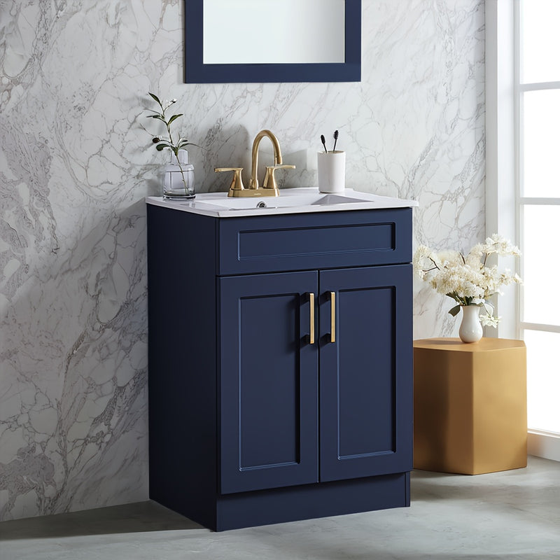 Modern Navy Blue Bathroom Vanity Cabinet with White Sink