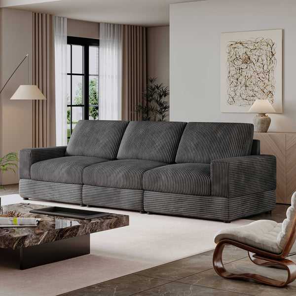 Modern Black Corduroy Sectional Sofa Bed for Small Spaces