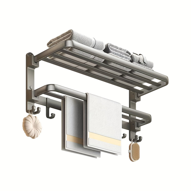 Wall Mounted No Drill Towel Rack with Shelf for Bathrooms