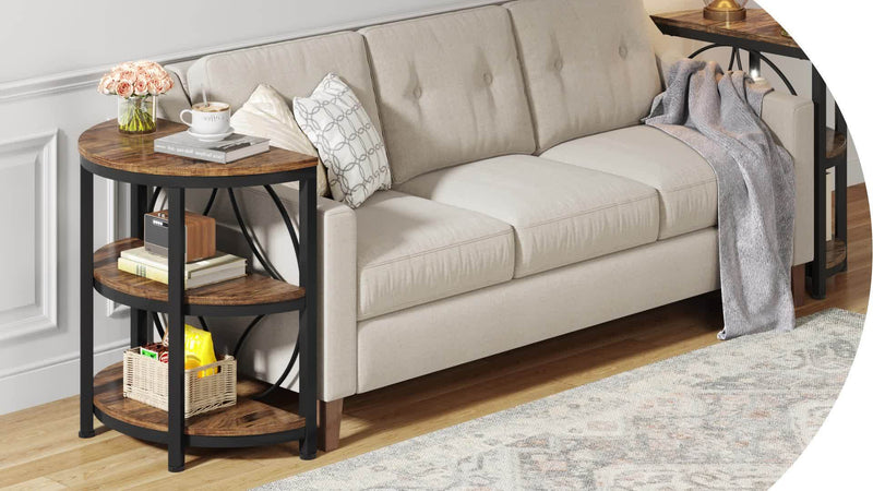 Rustic 3-Tier Half Round End Table with Shelves