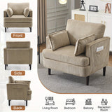Modern Corduroy Oversized Armchair with Pillows and Side Pocket