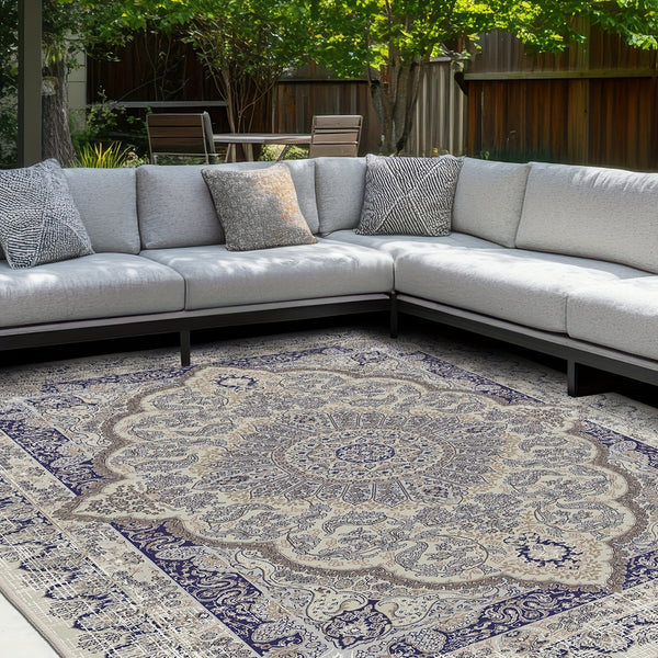 Vintage Floral Reversible Washable Area Rug for Indoor Outdoor Use