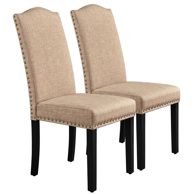 Classic Upholstered Dining Chairs with Nailhead Trim and Solid Wood Legs