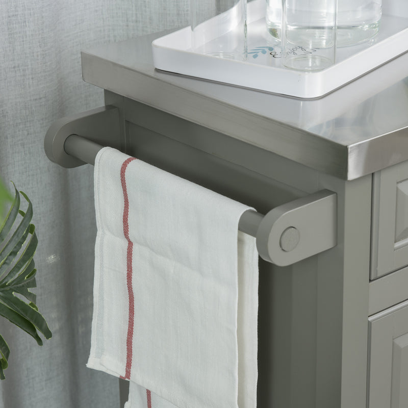 Rolling Kitchen Island Cart with Storage and Stainless Steel Top